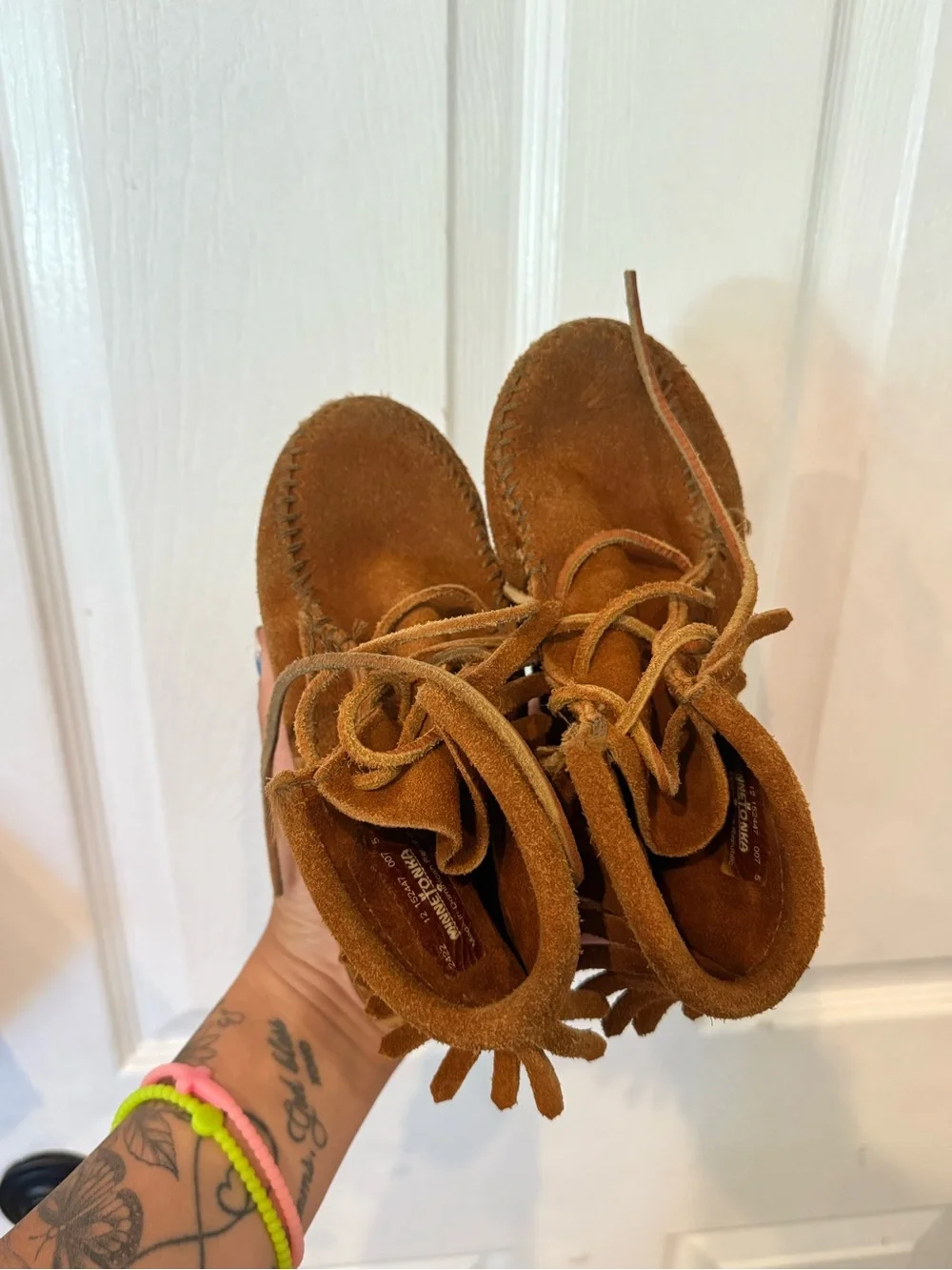 Minnetonka Kids Brown Suede Fringe Moccasins